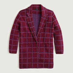 New J.Crew Sophie Plaid Cotton Wool Open Sweater Blazer Burgundy Medium $158